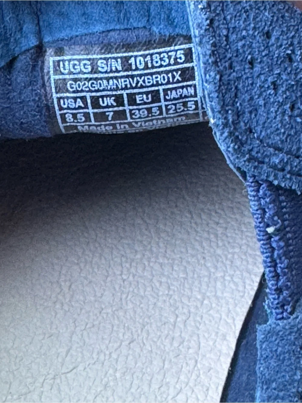 UGG Navy Suede Slip-On Loafers with Tan and White Sole